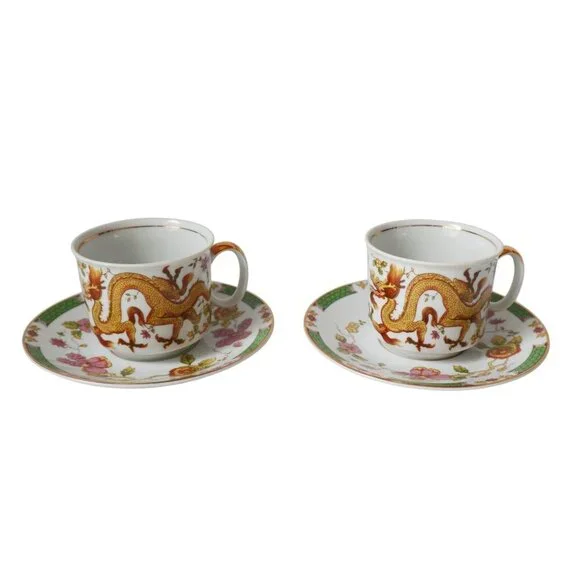 Vintage Czech Josefina Porcelain Tea Set For 2 With Dragon Design & Floral Motif - Picture 6 of 10